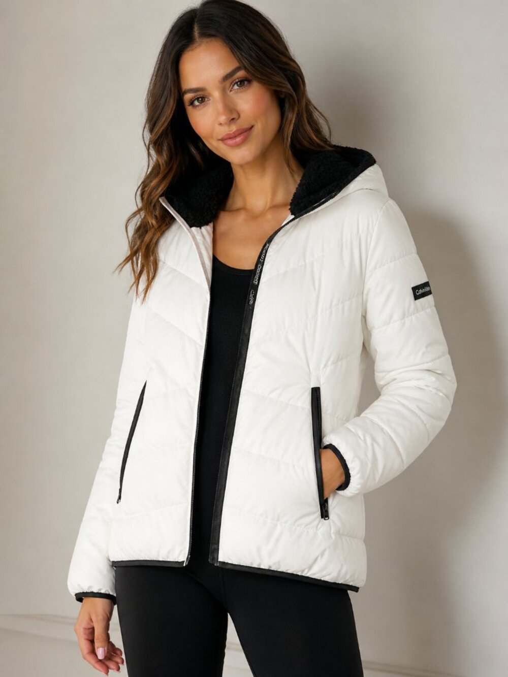 Calvin Klein infinite stretch white full zip hooded jacket size large
